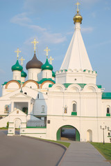 At the entrance to Pechersky ascension monastery on a summer evening. Nizhny Novgorod, Russia