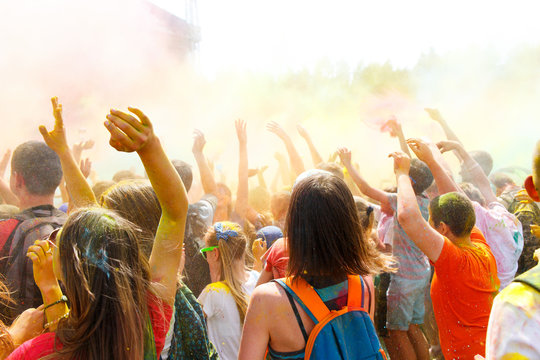 Dancing people no the annual holi festival