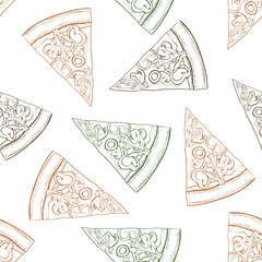 Seamless pattern pizza with mashroom scetch