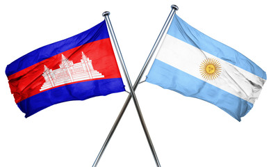 Cambodia flag with Argentina flag, 3D rendering