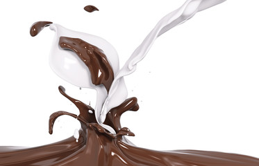 Splash chocolate and milk 3d rendering