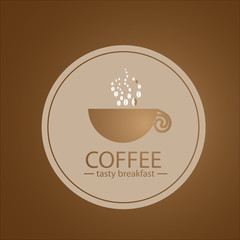 Tasty breakfast coffee
Logo round with a cup of coffee and inscription in brown tones delicious coffee for breakfast
