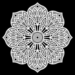 Lace round paper doily, lacy snowflake, greeting element package, doily - a template for cutting, lace pattern, decorative flower, vector illustrations