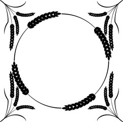 monocrome black wheat round frame isolated on white background