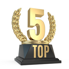 Top 5 five award cup symbol isolated on white background. 3d render