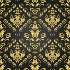 Seamless oriental ornament in the style of baroque. Traditional classic vector pattern. Black and golden pattern