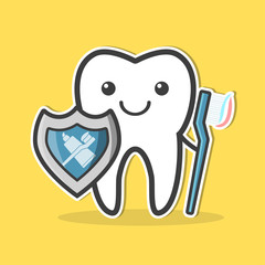Tooth with shield and toothbrush.
