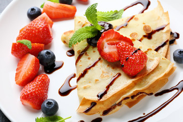 pancake with berries and chocolate