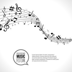 Vector abstract Music notes and lines. On white isolated background. Musical concept