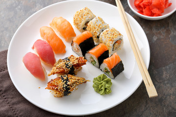 fresh sushi set on plate