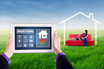 Smart house controller with woman and child