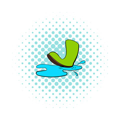 Rubber boots in puddle icon, pop-art style