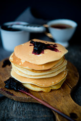 Homemade pancakes with bilberry jam
