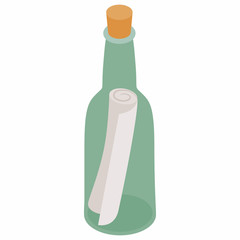 Bottle with note icon, isometric 3d style