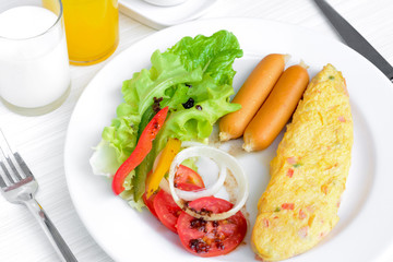 Breakfast on white table