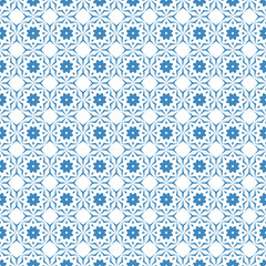 Seamless color pattern with abstract geometric design. Retro Wallpaper. Vintage seamless pattern. White and blue ornament.