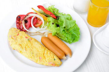 Breakfast on white table