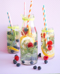 The cold refreshing lemonade with fresh berries
