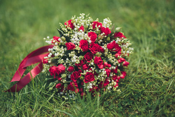 Wonderful luxury wedding bouquet of different flowers