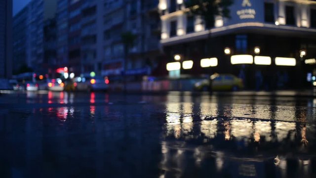 Night street after rain in Istanbul, Turkey