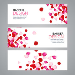 Vector Rose Petals wedding love banners. Invitation romantic love template