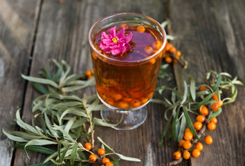 Healthy hot tea with a sea-buckthorn
