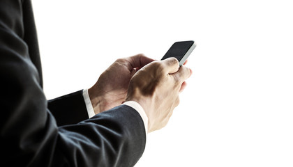 Businessman using smartphone, isolated on white background
