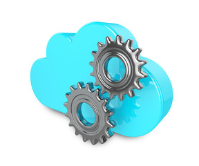 3d cloud with gears isolated on white background