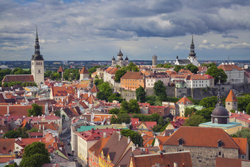 Naklejka na ściany i meble Tallinn. Aerial image of Old Town Tallinn in Estonia. 