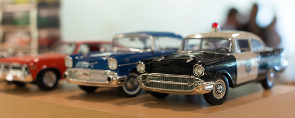 Miniature car models in the shop.