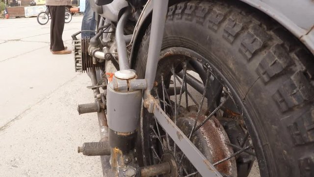 Rear Wheel and Frame of Wwii German Bmw Motorcycle View From the Bottom up