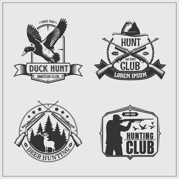 Vector set of hunting club labels, badges and design elements.