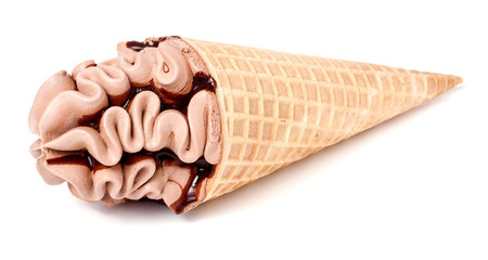 ice cream cone with chocolate isolated on white background