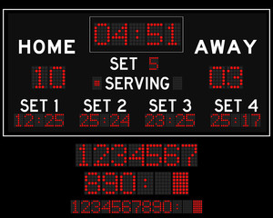 Digital red led volleyball scoreboard