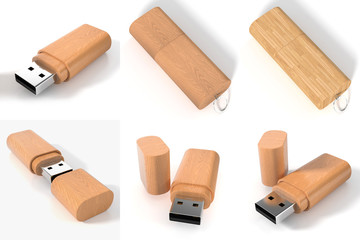 USB flash drive isolated on white background with shadow. 3D illustration