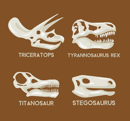 Dinosaurs silhouettes head set. Vector flat set illustration. Dinosaurs museum © PrettyVectors