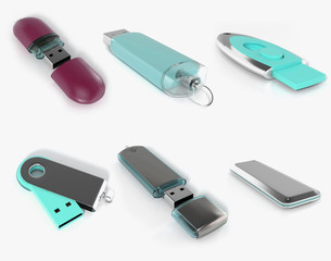 USB flash drive isolated on white background with shadow. 3D illustration