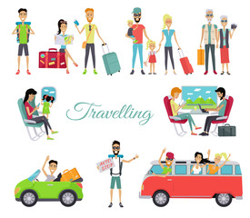 Travelling Autostop. Set of Character People