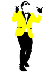 Dancing man in jacket on a white background
