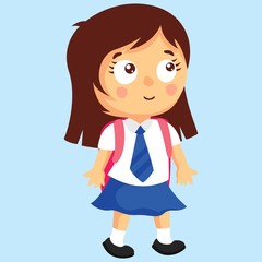 School Girl Carrying a Backpack. Japan style girl.