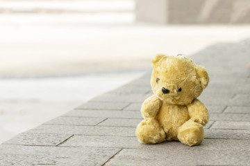 Teddy Bear toy alone on table with copyspace