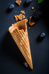 Homemade ice cream with berry fruits and mint leaves