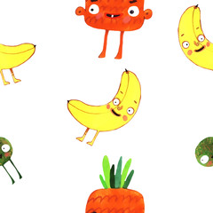 watercolor fruit, cartoon