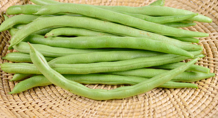 long bean isolated on wooden backgroound.