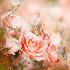Panele Szklane Podświetlane  Piękne róże i motyl, kwiat, kwiatowy tło