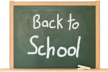 eine benutzte Tafel auf der geschrieben steht Back to school