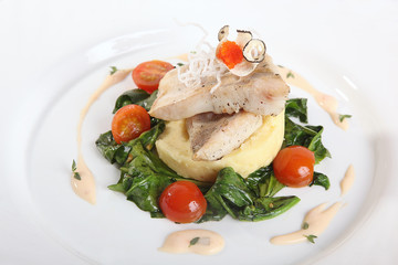perch fillet on potato puree