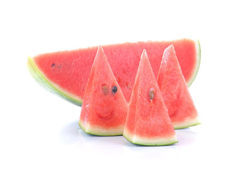 Watermelon cut pieces on white background.