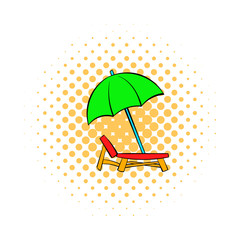 Chair and beach umbrella icon, comics style