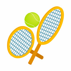 Tennis rackets with ball icon, isometric 3d style